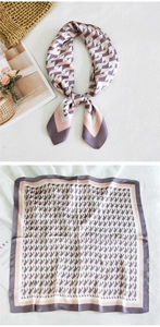 Detailed views of geometric print silk square scarf showing folded and flat textures