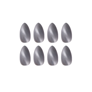 Matte grey cat eye almond shaped press-on nails with metallic polarized pearl effect