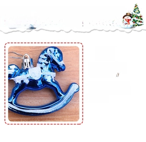Blue electroplated rocking horse Christmas ornament with snowy texture and silver cord