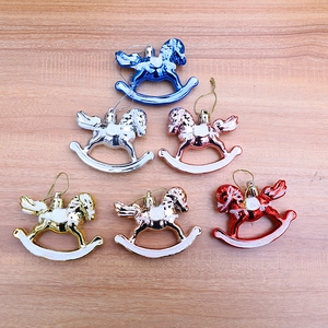 Christmas rocking horse ornaments set in 6 metallic colors for festive tree decoration