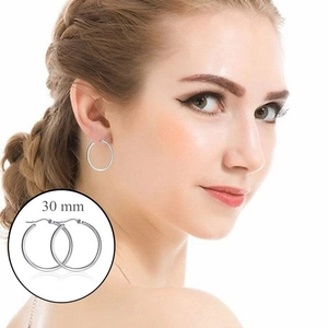 Classic silver stainless steel round hoop earrings for women with 30mm diameter size