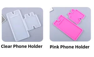 Detailed view of DIY silicone resin phone holder molds in clear and pink finish