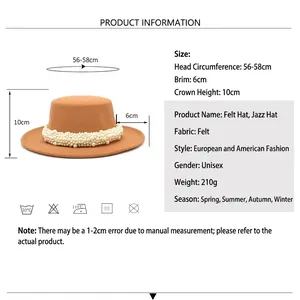 Guide des tailles pour chapeau en laine avec perles, tour de tête de 56-58cm
