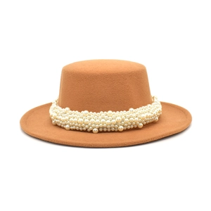 Chapeau Canotier Élégant En Feutre De Laine Avec Bande De Künstliche Perles Artificielles Bord Large Style Britannique Fedora Hommes Femmes
