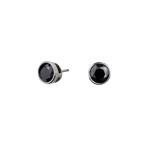 Boucles d'oreilles hip hop en acier titane avec zircon rond noir serti d'argent