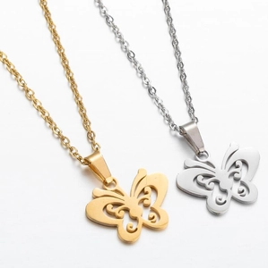 Elegant gold and silver butterfly pendant necklaces in minimalist stainless steel design