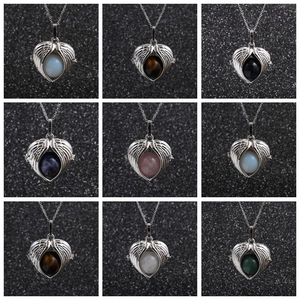 Tiger Eye Heart Wing Pendant Necklace Set in various gemstone colors for men and women