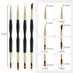 4-piece double-ended nail art brush set with various liner and flat tips for painting