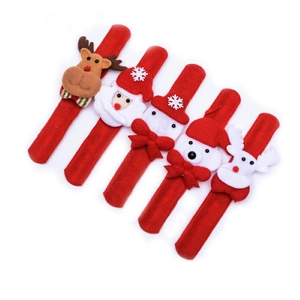 Set of five festive Christmas snap bracelets featuring reindeer and Santa cartoon figures