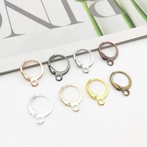 Close-up of lever back ear hooks in eight metallic colors for DIY jewelry making