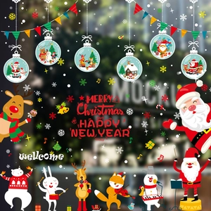 Autocollants Fenêtre Noël Père Noël Renne Bonhomme Neige PVC Imperméable Décalcomanies Porte Verre Décor Fête Vacances