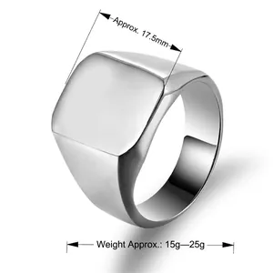 Minimalist square silver titanium steel signet ring for men with polished finish