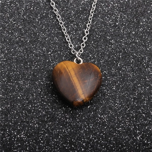Tiger Eye Stone Heart Pendant Necklace Stainless Steel Chain Vintage Natural Gemstone Jewelry For Women Men