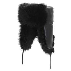 Classic black faux leather trapper hat with warm thick faux fur lining for winter protection