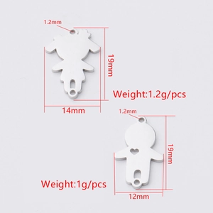 Polished stainless steel boy and girl pendants for DIY jewelry making with dimensions