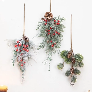 Christmas Decoration Swag With Artificial Pine Needles Natural Pine Cones Red Berries Snow Effect Festive Wall Hanging