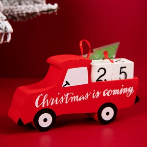 Calendario dell'avvento natalizio in legno rosso a forma di camion con cubi data