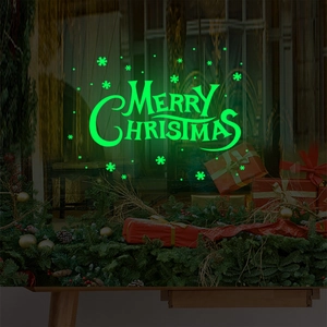 Adesivi murali Merry Christmas luminosi con stelle per decorazioni festive di finestre