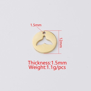 Polished 12mm stainless steel round gold pendant with hollow whale tail cutout design