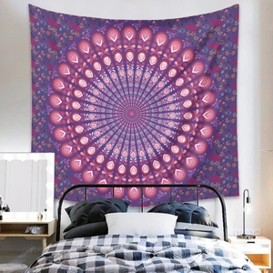 Bohemian mandala wall tapestry in purple and orange for indoor bedroom wall decoration