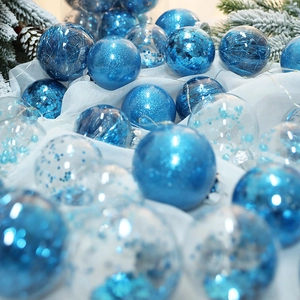 30pcs blue and clear Christmas balls with sequins and beads for festive tree decoration