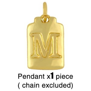 Polished gold rectangular letter M pendant detail showing high-shine finish (Pendant Only)