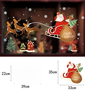 Détail des stickers de Noël pour fenêtre avec Père Noël, rennes et dimensions
