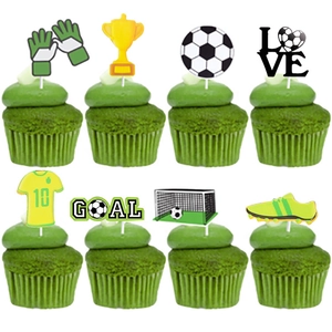 Fußball Soccer Cupcake Topper Papier Deko Picks Trophäe Trikot Tor Sport Thema Geburtstag Party Zubehör Dessert Deko