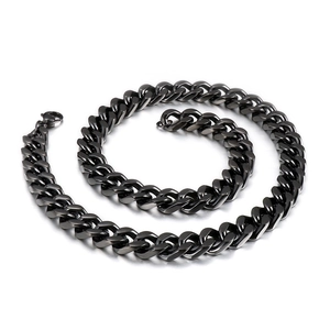 Polished black titanium steel cuban link chain necklace with lobster clasp for men