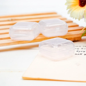 Set of mini square transparent plastic jewelry boxes with hinged lids for storage