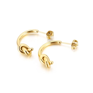 Boucles D Oreilles Noeud Acier Inoxydable Forme C Poli Géométrique Minimaliste Bijoux Mode Pour Femmes Filles