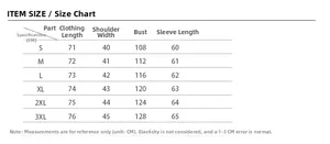 Detailed size chart for women faux fur coat including length, bust, and sleeve measurements