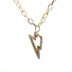 Hip hop gold chunky chain necklace with iced out lightning pendant for men and women