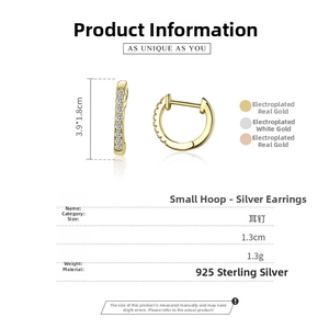Detailed measurement chart of 925 sterling silver hoop earrings with size specifications