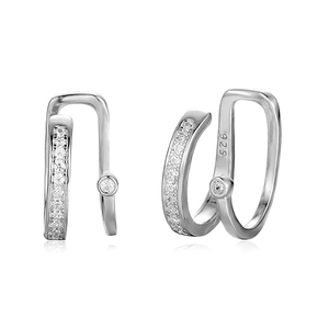 Manchette d'oreille croisée double en argent 925 avec zircons blancs sur fond blanc