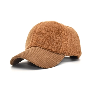 Winter lamb wool and corduroy baseball cap in caramel brown for men and women
