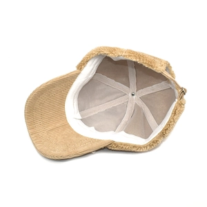 Winter khaki corduroy baseball cap with warm lamb wool lining and vintage textured finish