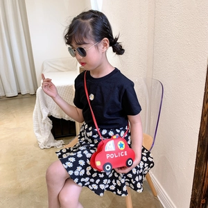 Cute red police car shaped kids crossbody bag with star emblem and long shoulder strap