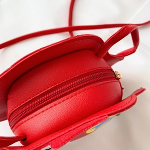Cute car-shaped red PU leather mini crossbody shoulder bag for kids with gold zipper