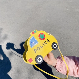 Kids Cartoon Police Car Crossbody Bag PU Leather Mini Shoulder Purse Fashion Cute Messenger Bag For Boys And Girls