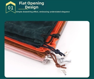 Flat mouth design of velvet drawstring pouches in multiple colors for jewelry gift packaging