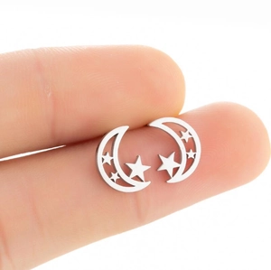 304 Stainless Steel Stud Earrings Moon Star Hollow Out Geometric Minimalist Fashion Jewelry For Women Girls