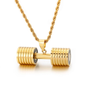 Barbell Dumbbell Pendant Necklace 316L Stainless Steel Fitness Workout Jewelry High Polished Minimalist Sports Style