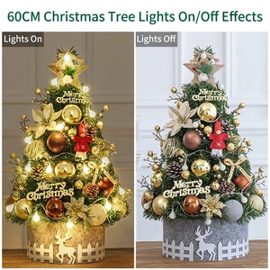 60cm mini desktop Christmas tree with golden ornaments and LED lights in two modes