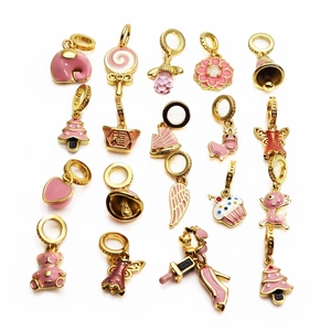 Pink Enamel Gold Plated Brass Charms Pendants For Jewelry Making DIY Bracelet Necklace Cartoon Animal Flower Heart Shapes Cute Accessory