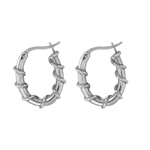 Vintage silver titanium steel hoop earrings with thorn vine twisted rope design for men