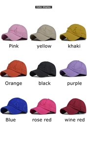 Detailed grid display of distressed cotton baseball caps in nine vibrant vintage colors