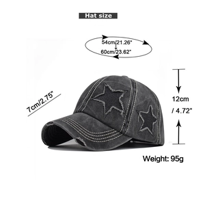 Tabella taglie dettagliata per cappello da baseball in cotone con stelle in stile vintage