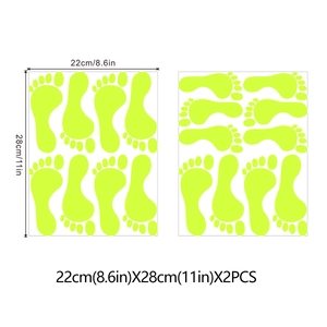 Adesivi murali luminosi con impronte di piedi verde fluorescente, set di 2 pezzi