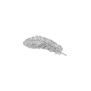 Elegant silver feather hair clip with sparkling rhinestones for women hair styling